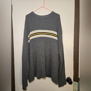 VINTAGE Aeropostale Men's Knit Sweater Size XL Gray With Navy Yellow Stripes